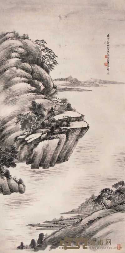 萧俊贤 庚申（1920年）作 山水 立轴 135×67cm